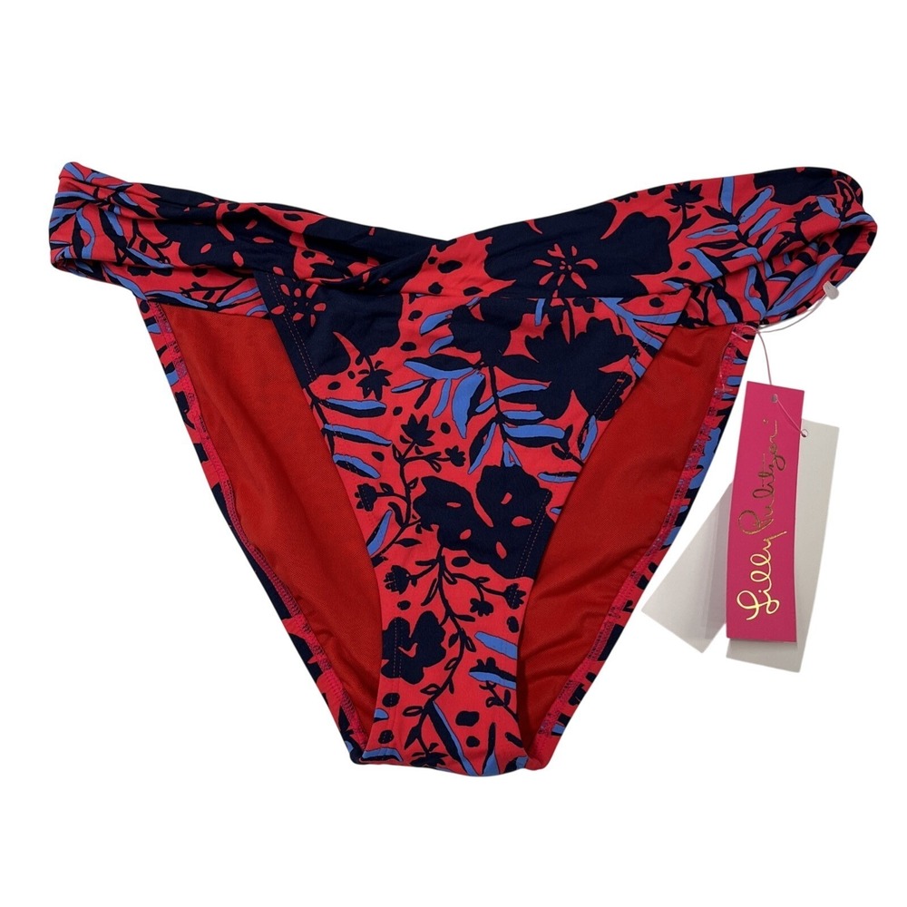 Lilly Pulitzer Trey Bikini Bottom Red Blue Tropical Floral High‎ Cut Leg Resort